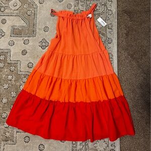 Vibrant Red and Orange Tiered Dress